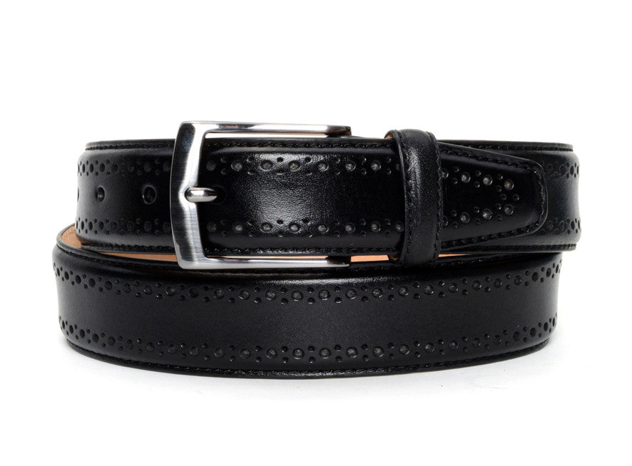 Black Perforated Leather Dress Belt - Warfield & Grand New