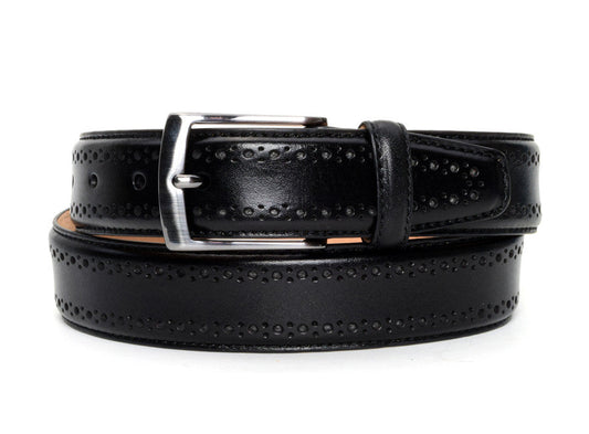 Black Perforated Leather Dress Belt - Warfield & Grand New
