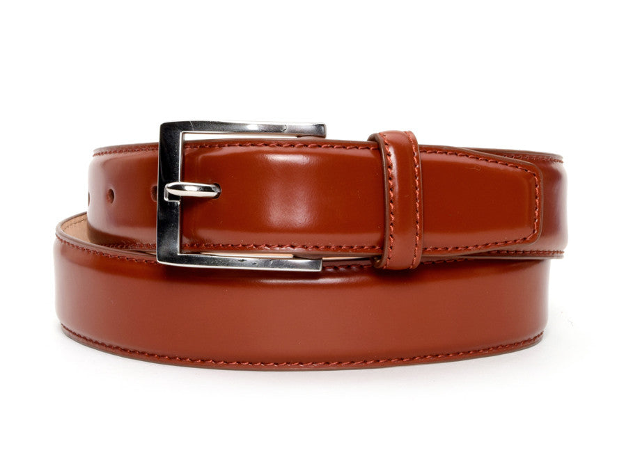 Cognac Spazzolato Leather Dress Belt - Warfield & Grand Signature